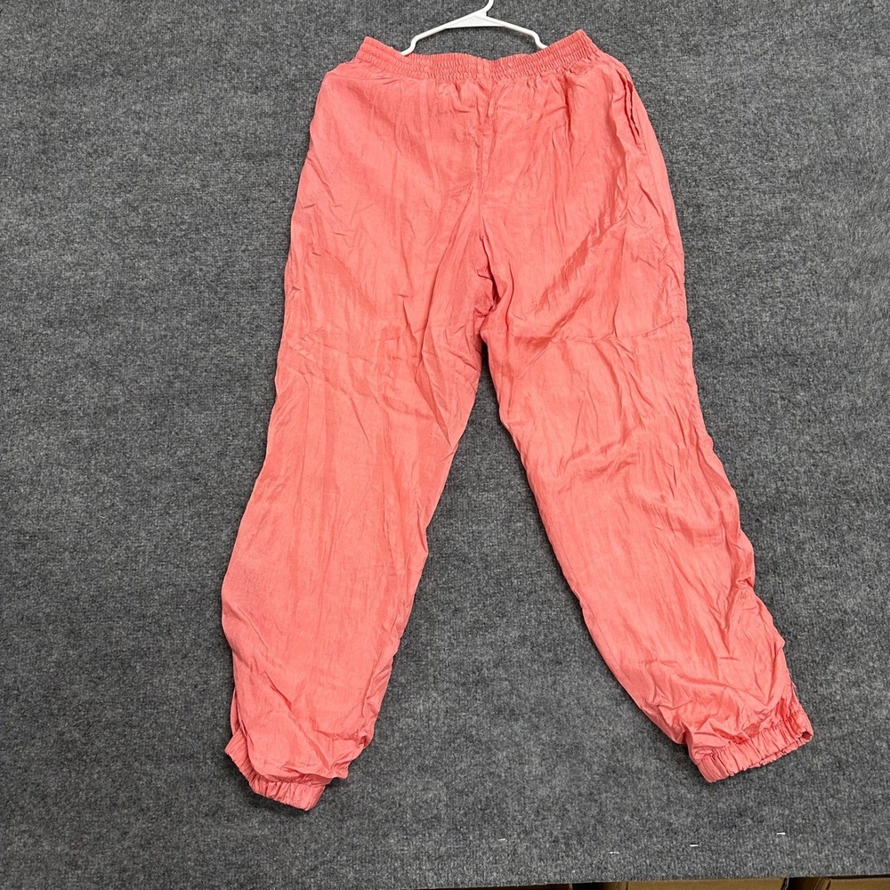 Vintage Track Pants Womens Size M Coral Pink Nylon Elastic Waist Retro Joggers